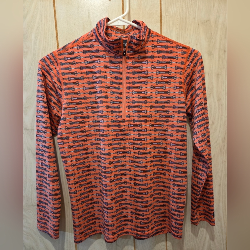 Kerrits Child's Sz LRG Orange and Black Patterned Quarter-Zip Pullover Sunshirt